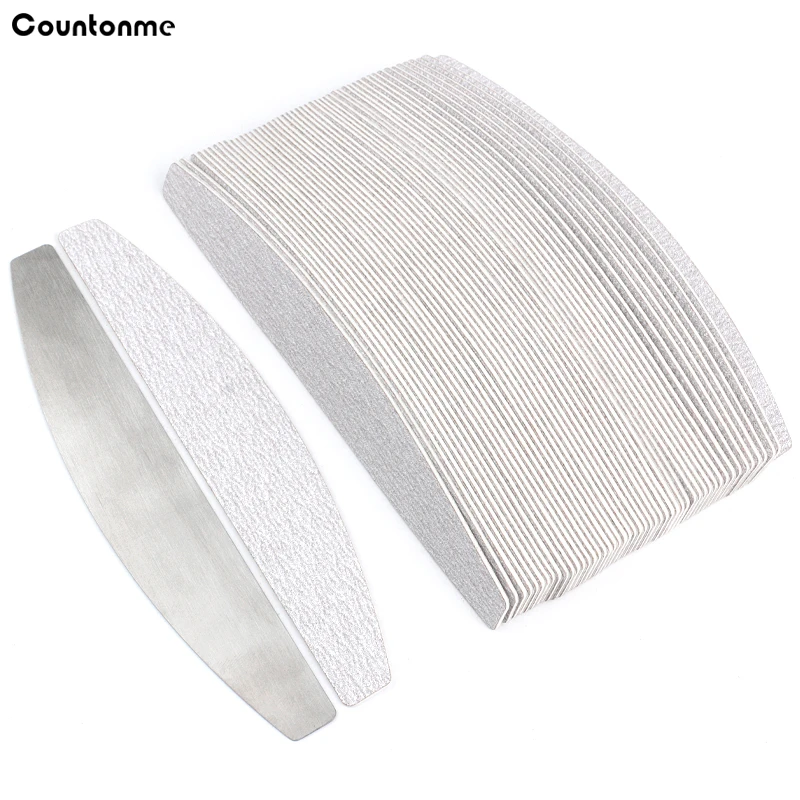 100Pcs Grey EVA Sandpaper Nail Art File 100/180 Grit Removable Self-adhesive Pads Boat Buffer Metal Replaceable Manicure Files