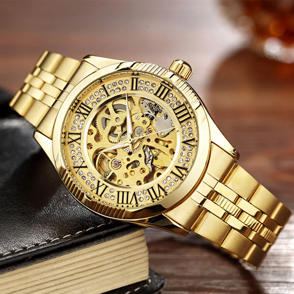 Top Brand Luxury Watches Men Hollow Automatic Golden Skeleton orologio meccanico orologio da uomo impermeabile