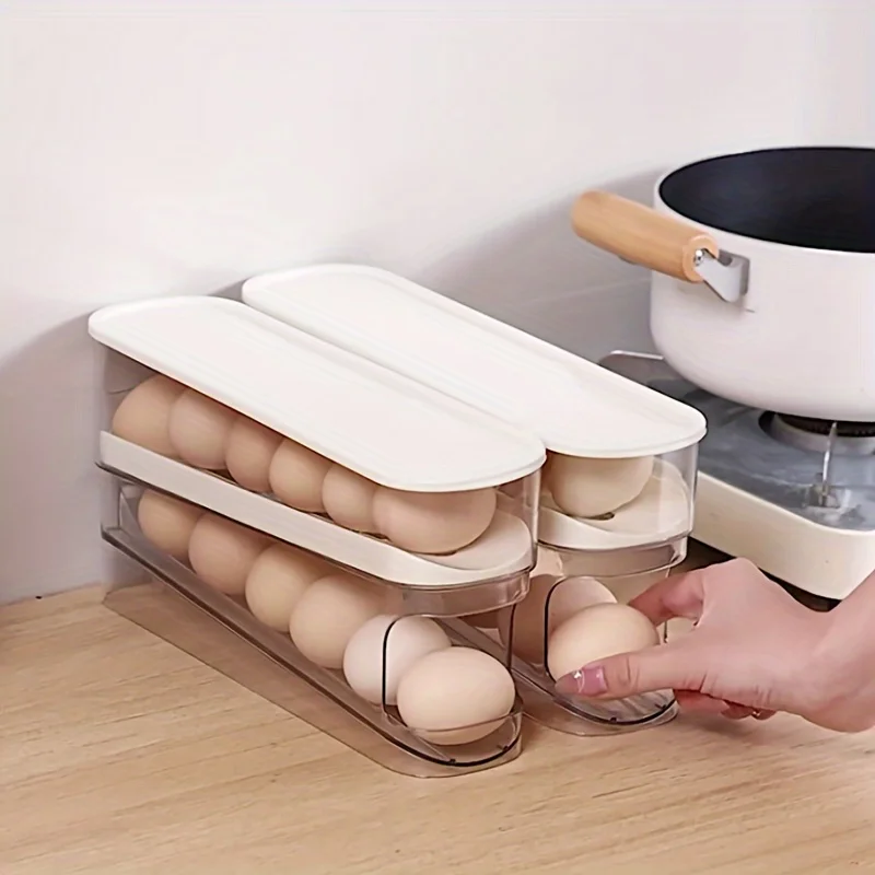 Double Layer Rolling Egg Dispenser Refrigerator Egg Storage Box Automatic Scrolling Egg Holder Household Large Capacity Kitchen