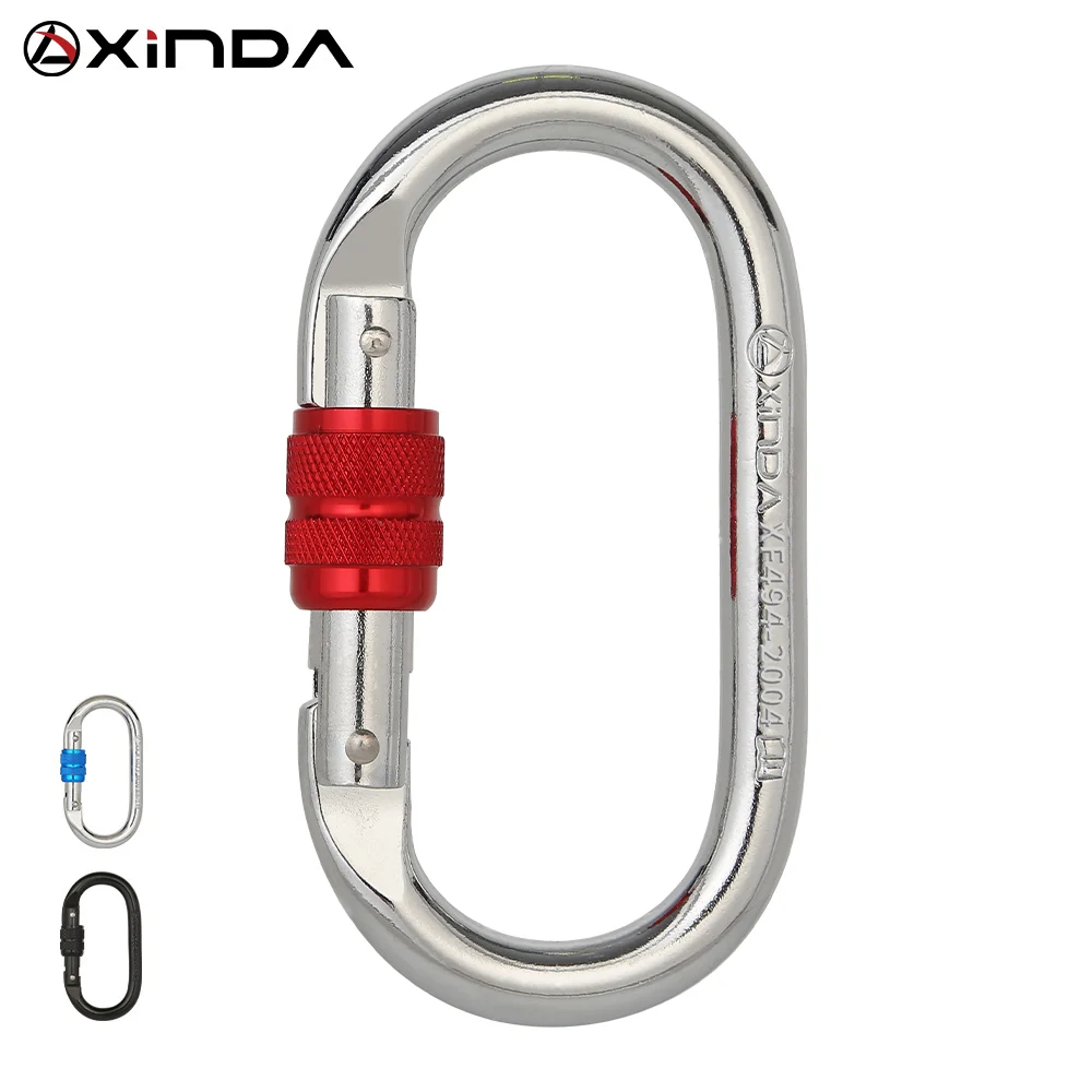 Xinda Outdoor Climbing Carabiner O-Shape Screw Lock Spring-loaded Gate Hook 25kN Safety Buckle Steel Lock Climbing Equipment