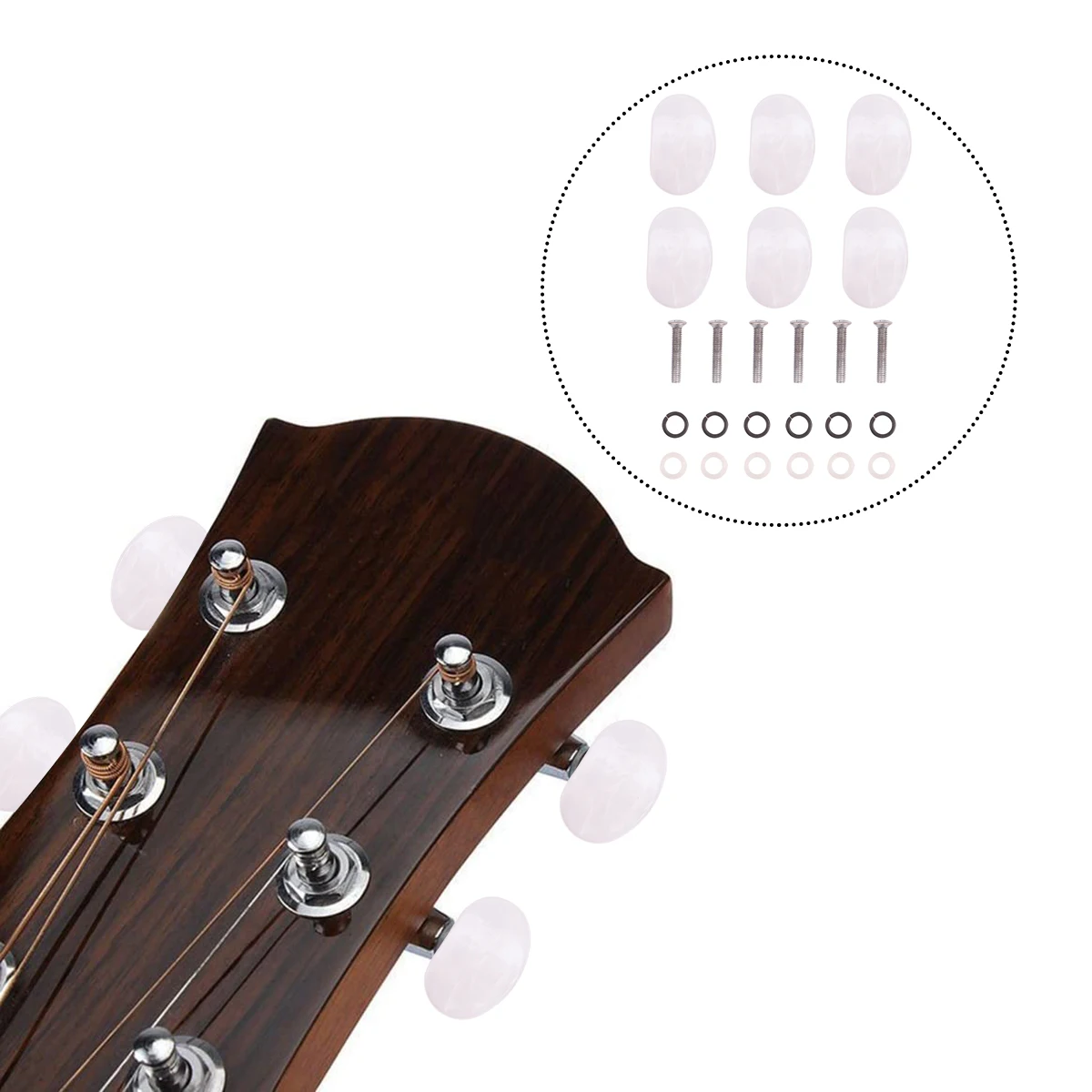

6 pcs Guitar Tuning Peg Buttons Replacement Knobs Acoustic Electric Guitar Machine Head Parts Accessories White Black Ferrules