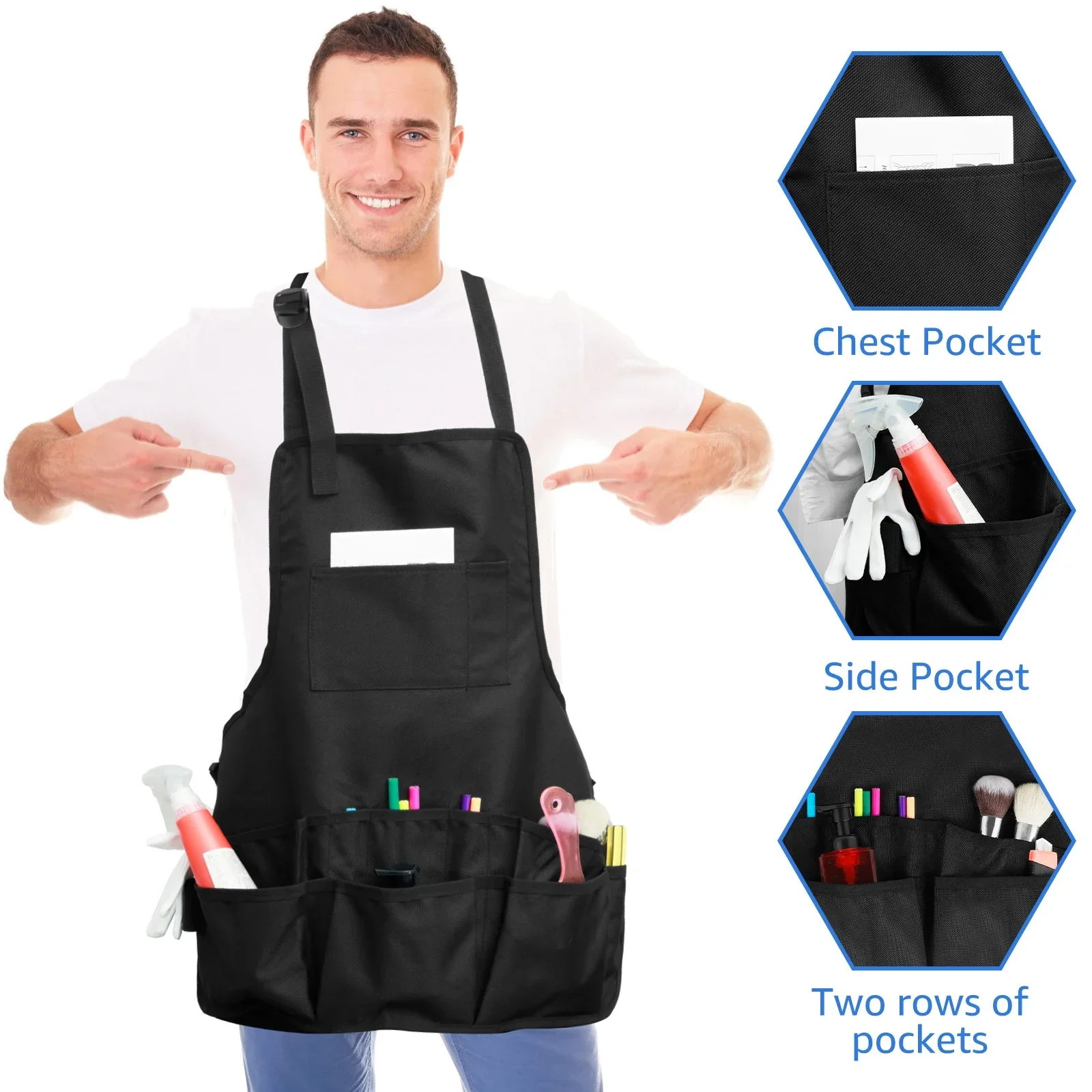 

Work Apron Waterproof 600D Oxford Cloth House Cleaning Apron with Tool Pockets and Dual Shoulder Straps Multipurpose Tool Apron