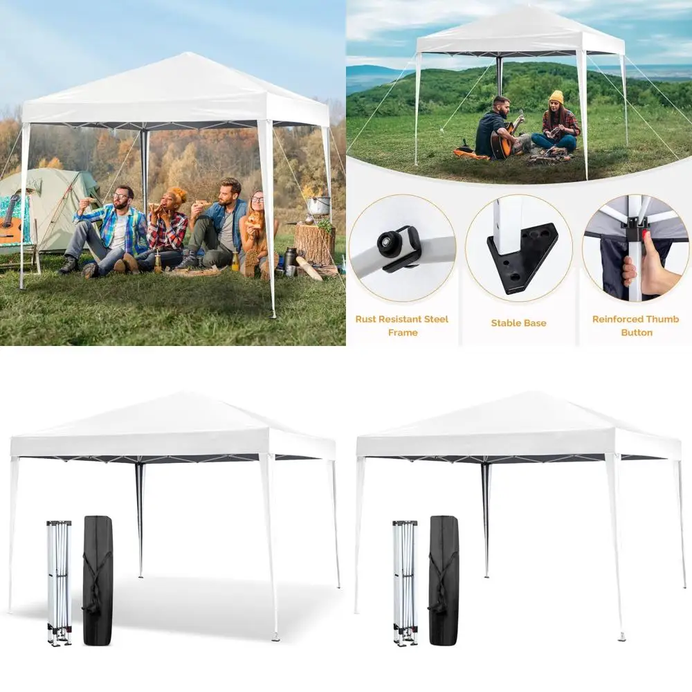 

Portable 10x10 Folding Canopy Tent for Outdoor Camping, Patio, Parties with Carry Bag, White