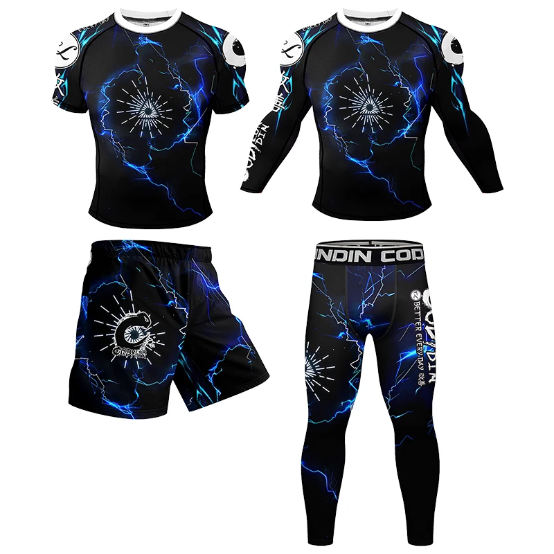 

Men Fighting Running Sportswear Cody Lundin Brazilian Jiu-Jitsu Rubber BJJ jiu jitsu Rashguard +MMA Shorts+Leggings 4/Pcs Sets