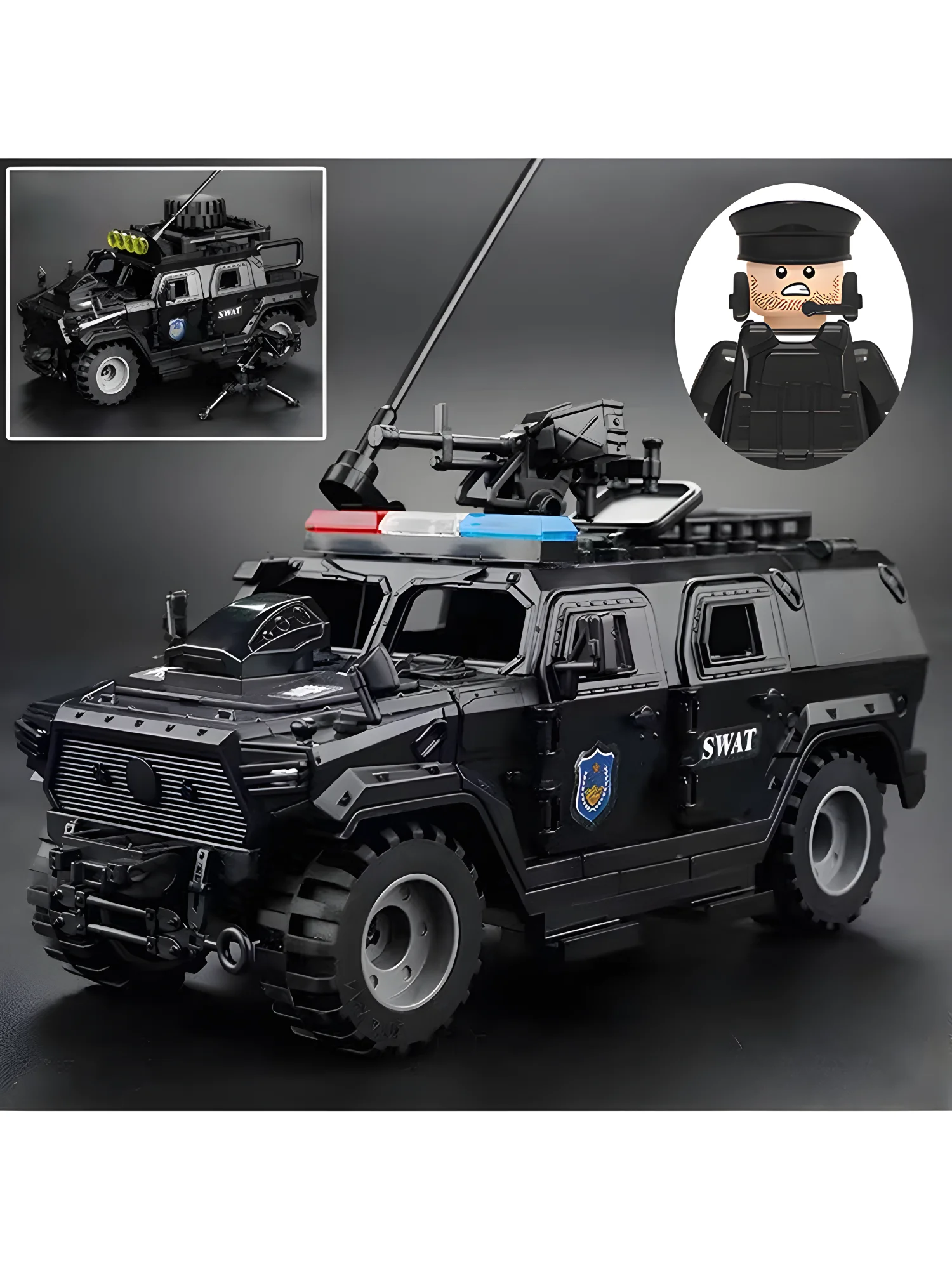 Soldat de l'armée Police Gangster WW2, véhicule blindé militaire, armes de voiture, mitrailleuse SWAT, blocs de construction, modèle de figurine, jouets en brique