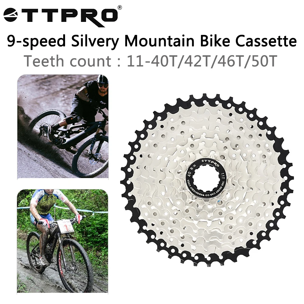

TTPRO 9 Speed MTB Bike HG Cassette 11-40T 42T 46T 50T Silvery Mountain Bicycle Freewheel for shimano Cycling Parts