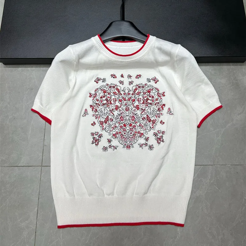 

New Fashion Summer Luxury Butterfly Embroidered Knitted Sweater Brand Women Pullover Top Ladies Knitwear Elegant Jumpers Tops