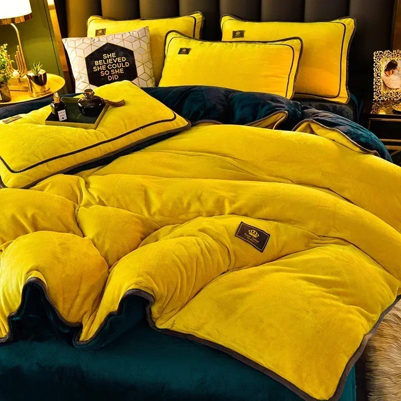 Luxury Milk Fleece Supper Ultra-thick Bedding Set Queen Size High End Warm Winter Duvet Cover Set Warmth Comforter Bedding Sets 3