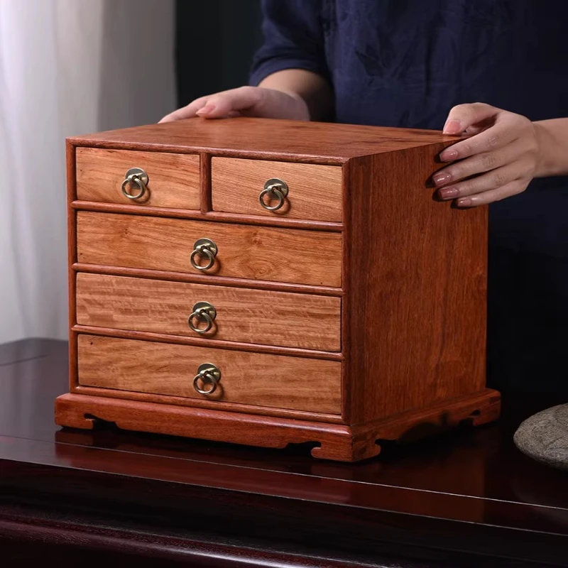 

Wooden tea box Solid wood Chinese Pu'er tea box Big fruit red sandalwood mahogany tea set Tea cake storage box