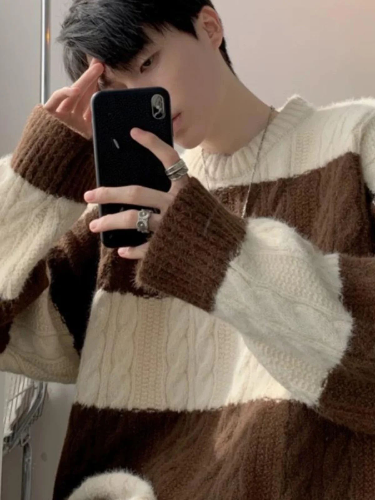 

Loose Knitted Sweater Men's Autumn Winter New Sle Base Layer Korean Lazy Sle High-End Loose Tead Coat Youth Casual Wear