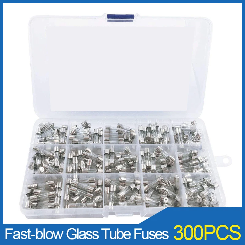 

300PCS 5x20mm 5x20mm250V0.1A-20A Fast-blow Glass Tube Fuses Car Glass Tube Fuses Assortment Kit Glass Fuse Set Box