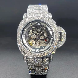 Automatic Watch For Men's Luxury Bling Zircon Jewelry Watches Mechaincal High Quality Hand Winding Watch Men Hip Hop Big Clock