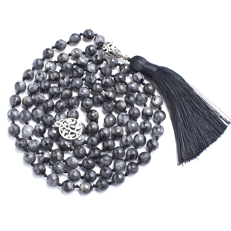 8mm Faceted Labradorite Necklace 108 Mala Beaded Jewelry Meditation Prayer Yoga Japamala Rosary for Men and Women