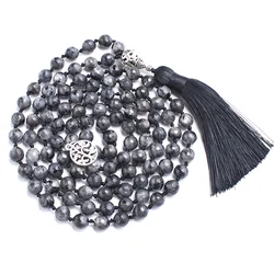 8mm Faceted Labradorite Necklace 108 Mala Beaded Jewelry Meditation Prayer Yoga Japamala Rosary for Men and Women