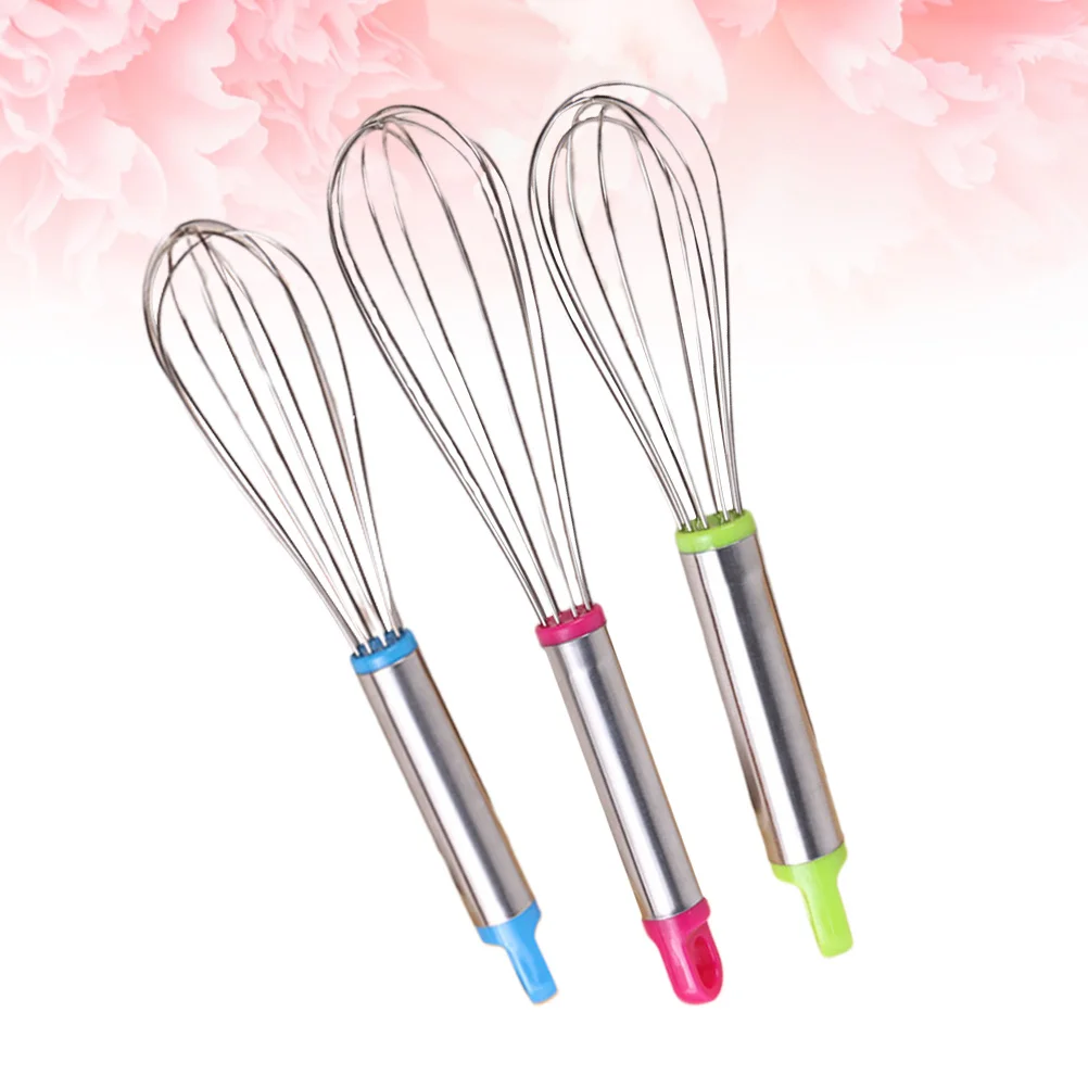 

3pcs Stainless Steel Hand Held Egg Whisk Manual Mixer For Kitchen Baking Cooking Whipping Cream Stirring Batter Marinades