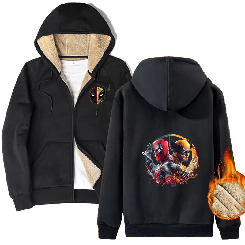Deadpool Wolverine Hoodie Jacket for Men Women Anime Warm Fleece Winter Coats Zipper Hooded Clothes Adult Long Sleeve Jackets