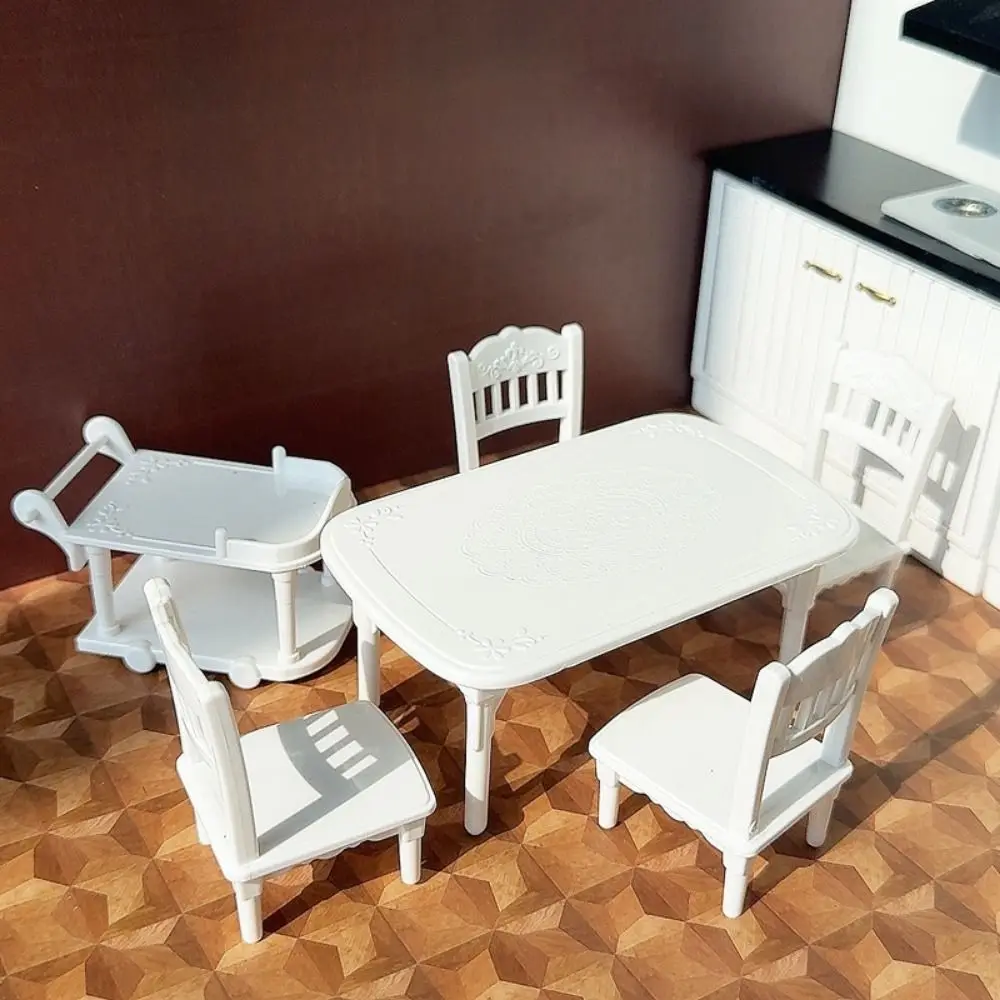 6PCS/Set 1/12 Scale Dollhouse Chair Table Set Yellow White Sand Table House Furniture Photo Props Playing House Accessories