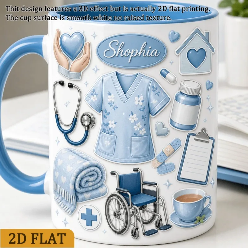 2D Print 1pc Personalized Caregiver Mug Custom Name Gift for Nurse Assistant 2D Flat Effect Ceramic Coffee Cup