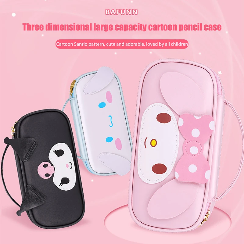 Sanrio Kuromi Cinnamoroll Melody Pochacco Lápis Capacidade Pen Case, Bonito Saco Cosmético para Meninas, Artigos de papelaria para Estudantes, Presentes