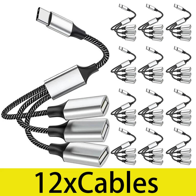 

12Pcs USB Hub Adapter Multi-Socket Splitter to 4 Female Cable Converter Multi Ports USB Power Extension Cord 3 in 1 USB Cable