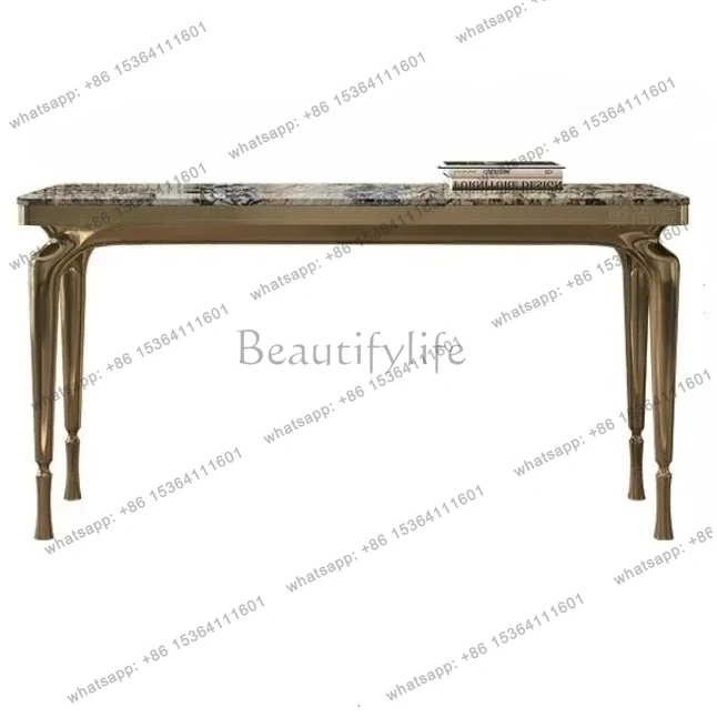 

yj32 Italian simple luxury natural marble entrance table high-end modern minimalist light luxury stainless steel entrance table