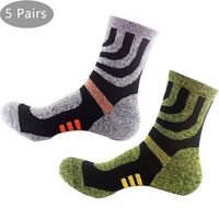 5 Pairs Sport Terry Crew Socks Coolmax Sweat-Absorbing Colorful Fitness Badminton Tennis Bike Running Football Socks Compression