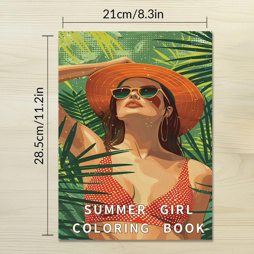 Summer Girls Adult Coloring Book - 8.3x 11.2 Inch 32 Page Coloring Book - Helps Reduce Stress and Ease Emotions