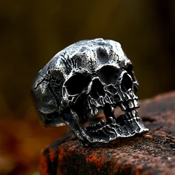 Gothic Vintage Stainless Steel Double Headed Skull Rings For Men Punk Biker Skeleton Ring Creative Unique Party Jewelry Gifts