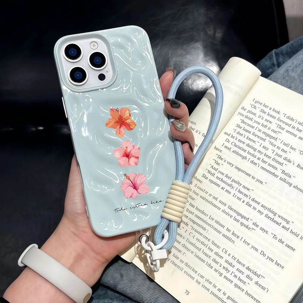 Einfache Hibiskusblüten-Silikon-Handyhülle für iPhone 17 15 13 11 12 14 16 17 Pro Max 14 15 Plus Air mit Lanyard-Hülle – Detail 1