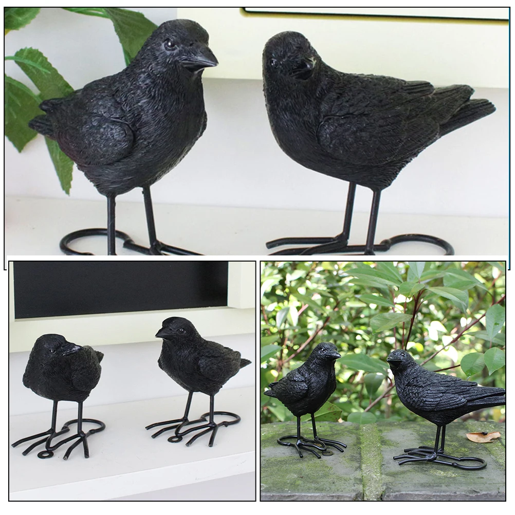 

2pcs Halloween Crow Ornament Realistic Scary Crows Decoration Party Yard Decor Desktop Crafts Haunted House Props