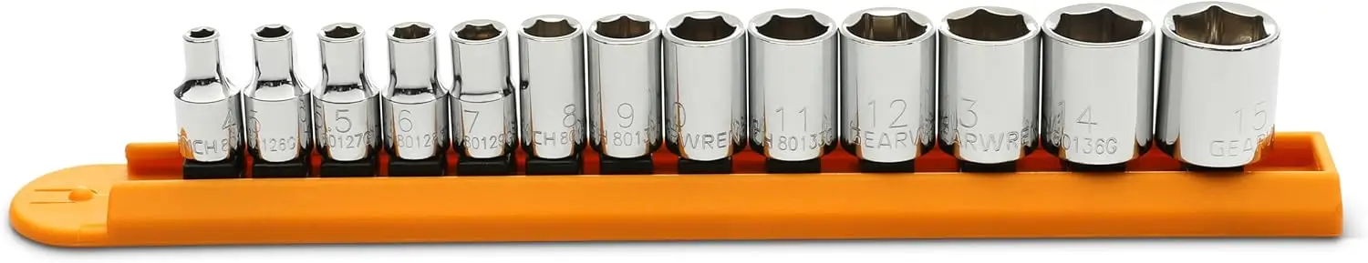 

13 Pc. 1/4" Drive 6 Pt. Socket Set, Metric, Chamfered Opening, Hard Stamped Sizes - 80302D