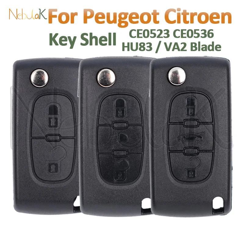 Boîtier de clé à distance pour cristaux, coque de boîtier Fob, C2, C3, C4, C5, C6, KIT 207, 307, 308, 407, 607, 807, HU83, VA2, CE0523, CE0536, 2 boutons, 3 boutons