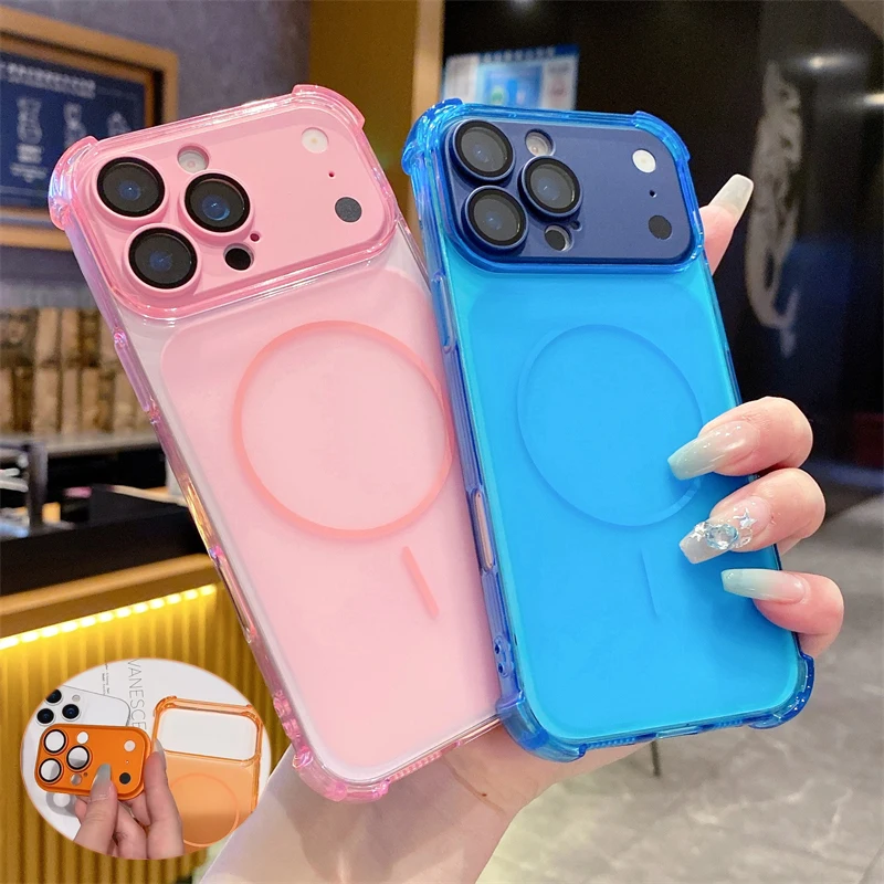 

Luxury Matte Transparent Shockproof Armor Bumper Case for iPhone 17 14 15 13 16 17Pro Max With Camera Lens Protective Film Cover