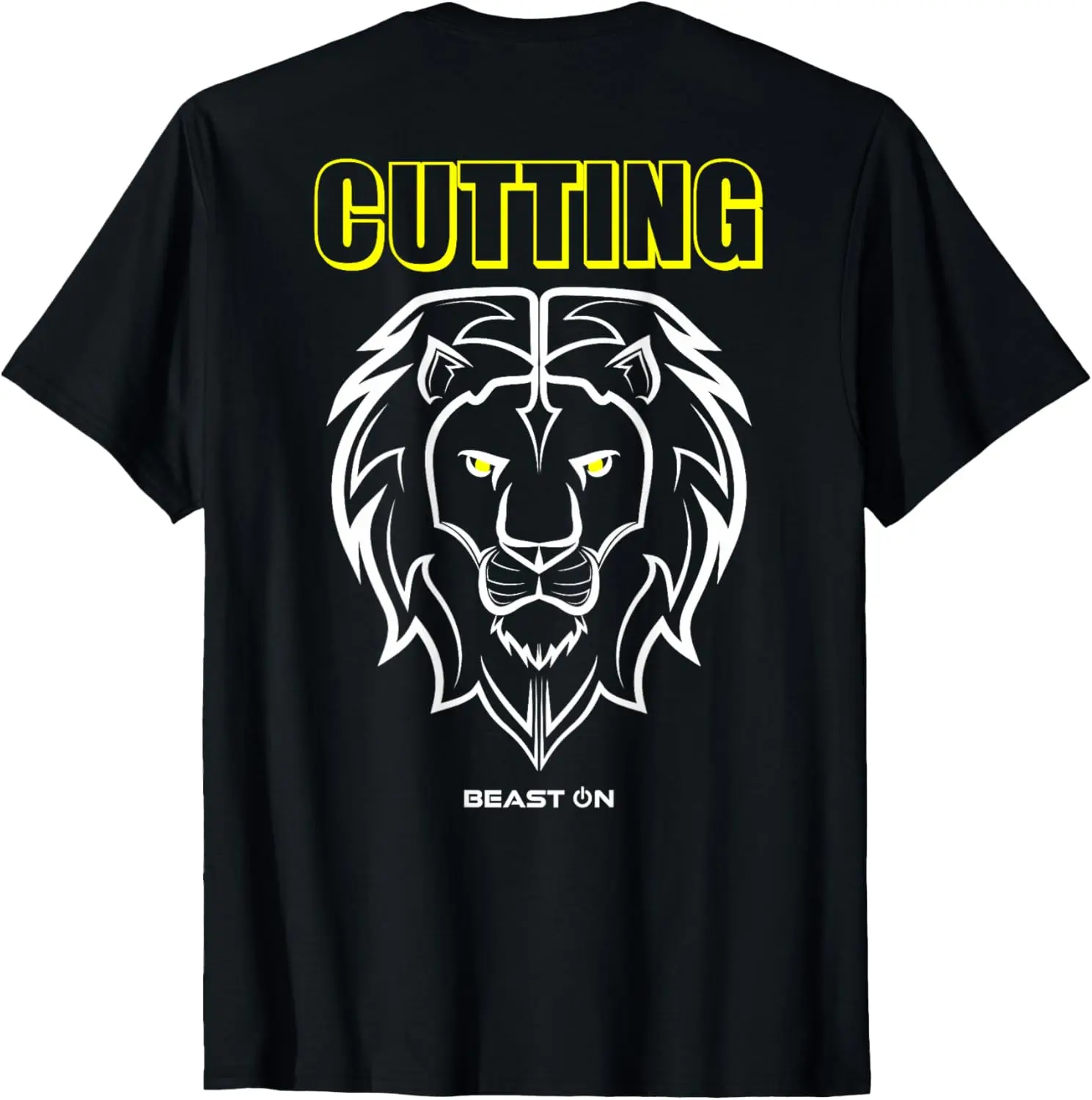 Lion Head Back Motif Cutting Yellow Gym Fitness Bodybuilder T-Shirt