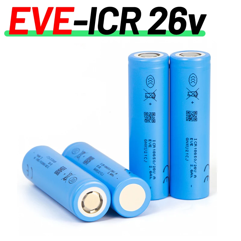 

Аккумулятор EVE 26V ICR 18650, 2550 мАч, CDR 7.5A, 3.6V, с плоским контактом, литий-ионный, перезаряжаемый, для сборки аккумуляторных блоков своими руками