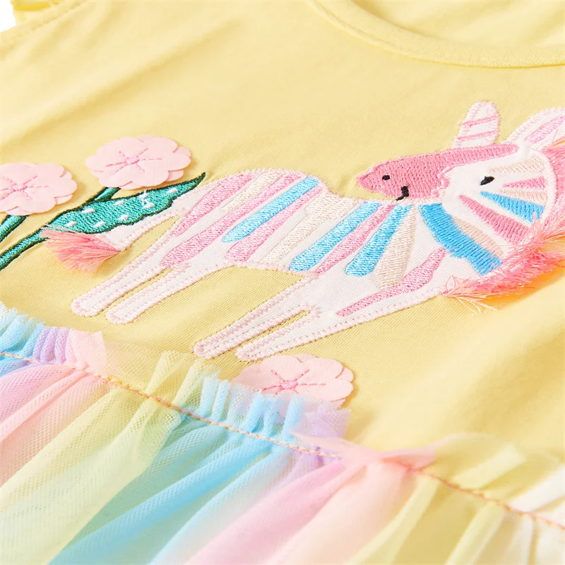 Jumping Meters 2-7T Unicorn Party Girls Dresses Summer Mesh Princess Children Cotton Birthday Party Kids Tutu Toddler Dresses