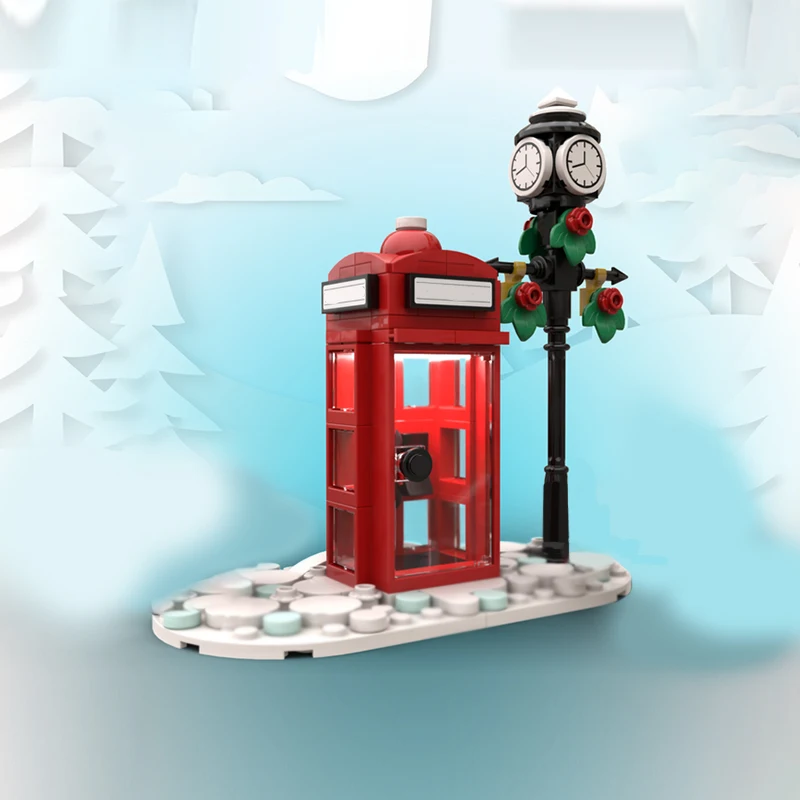 Модель Street View MOC, строительные кирпичи, рождественская английская телефонная будка, модульная технология, подарки, праздник, сборка, детские игрушки, костюм