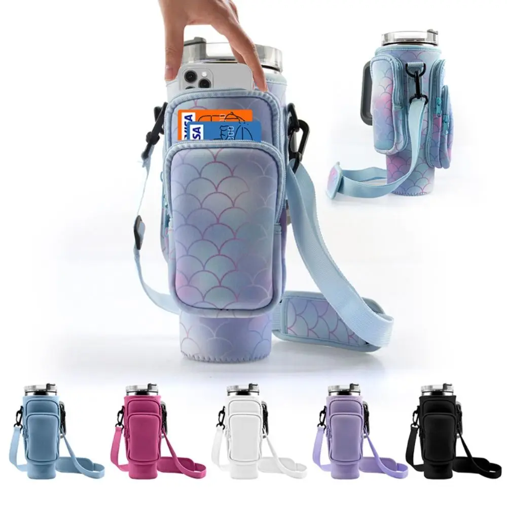 3 Pockets Water Bottle Holder Pouch With Phone Pocket with Keychain & Mountaineering Button Vacuum Cup Bag Handfree