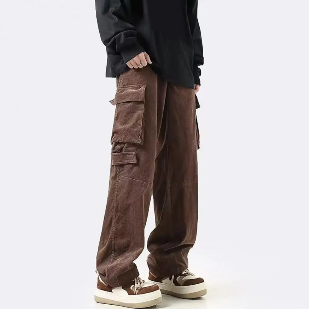 

Men Trousers Loose Low Rise Streetwear Wide Leg Vintage Multiple Large Pockets Casual Pants Hip-hop Mopping Trousers Overalls