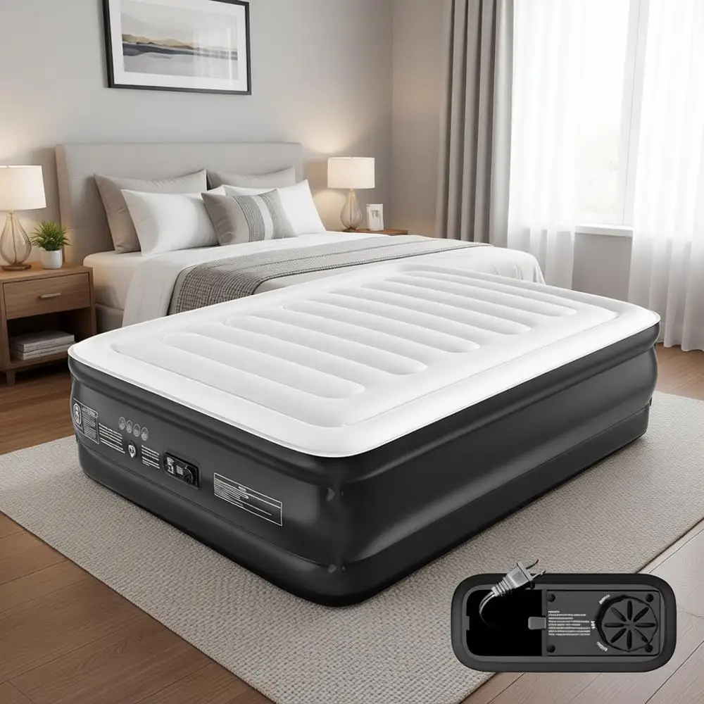 

Портативный надувной матрас с высотой 18 дюймов, встроенным насосом, водонепроницаемый, комфортный, подходит для кемпинга, дома и путешествий.