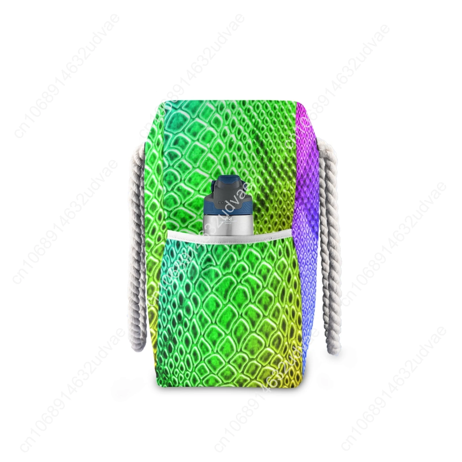 Tote Bag For Travel Beach Grocery Shopping Rope Handle Women's Reusable Cute Bags For Girls Rainbow Snake Skin Print Colorful