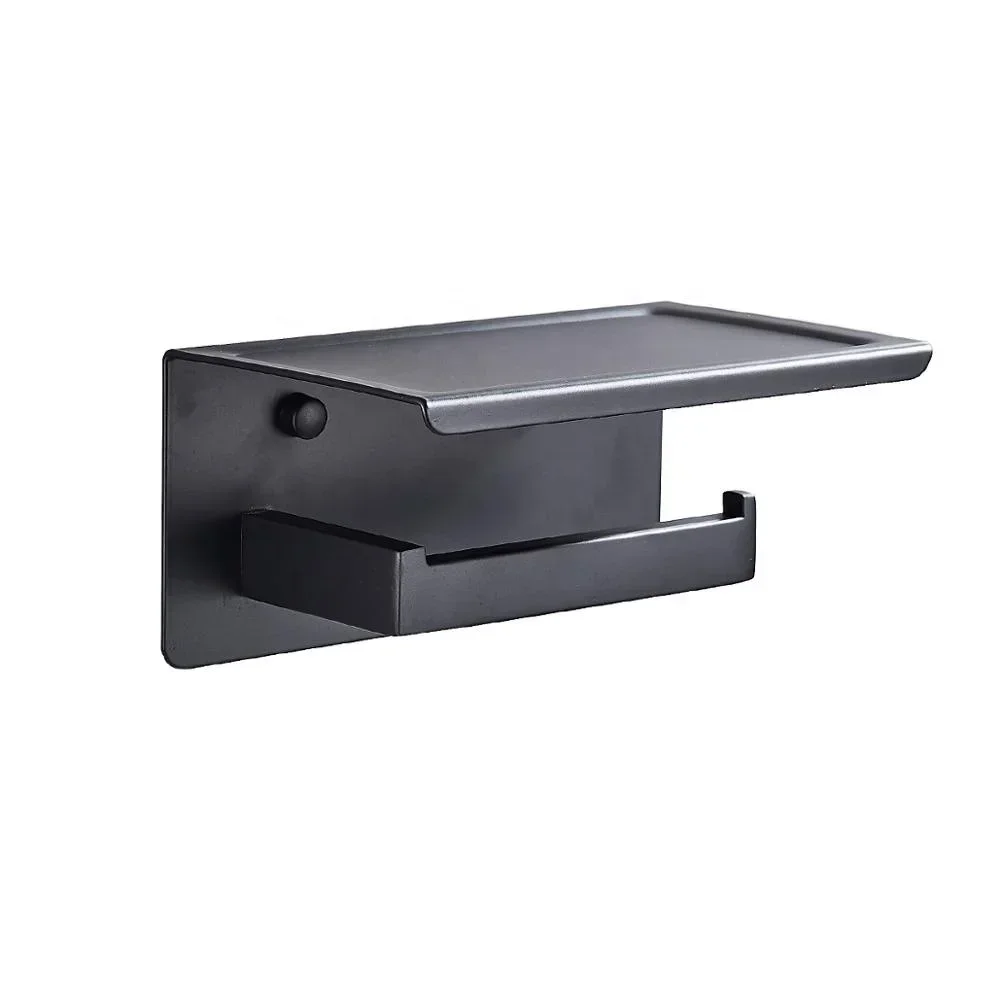 

Коммерческая фурнитура для ванной комнаты, настенный металлический материал, матовый черный держатель для туалетной бумаги с полкой для мобильного телефона