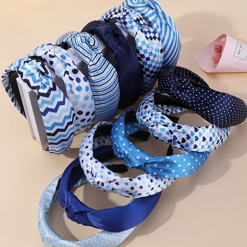 

1/12Pcs Blue Floral Fabric Serrated High Stretch Dumpling Knot Hair Bands for Women Girls Hair Accessories