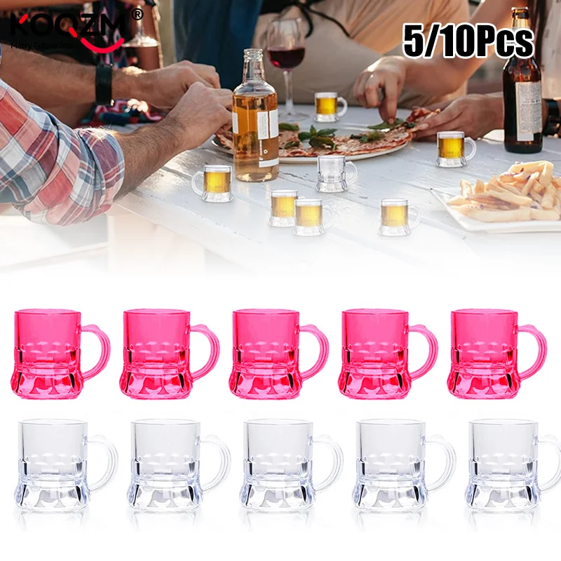 1oz Clear Beer Glasses Mini Plastic Beer Mugs Shot Glasses with Handles Reusable Beer Stein Tasting Glasses Whiskey Juice Cups