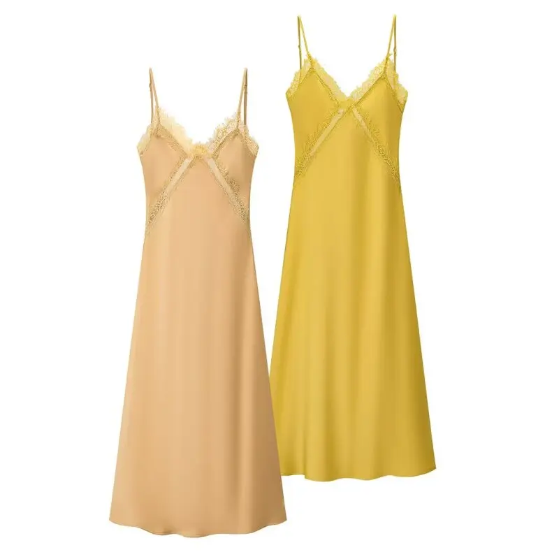 실크 새틴 질감 섹시 드레스 여성 여름 우아한 롱 드레스 데일리 스트리트웨어 휴가 의류 레이스 엣지