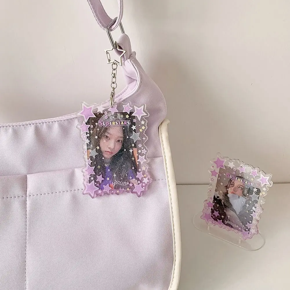 ساطع نجوم Kpop حامل بطاقة الصور المفاتيح المحمولة الاكريليك 3 بوصة حامل صور صغير جميل Kawaii المعبود غطاء بطاقة جمع