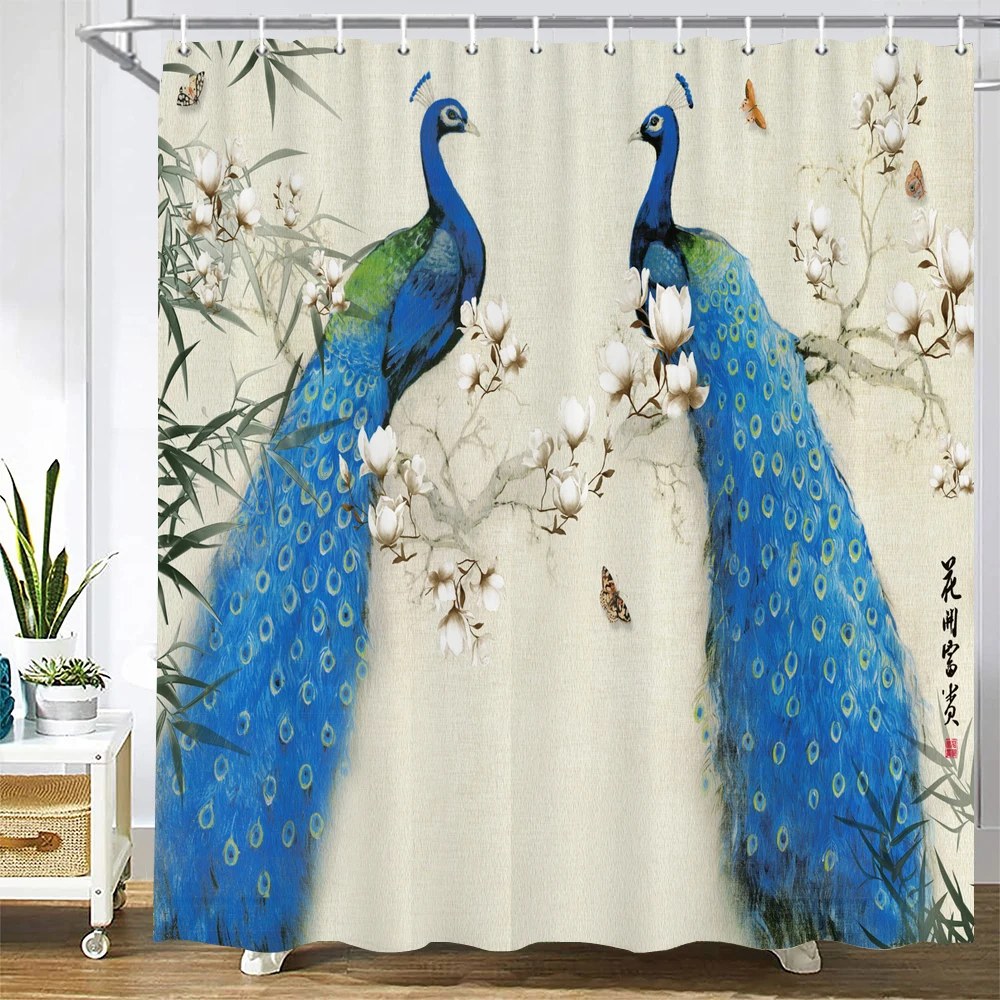 

3d Printed Flower and Bird style Shower Curtain Peacocks Pattern Waterproof Bathroom Curtain Decoration Curtains With Hooks