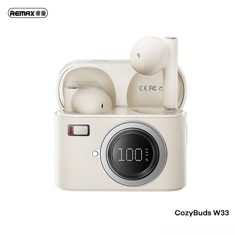 REMAX CozyBuds W33 kabellose Bluetooth 5.4-Kopfhörer im Retro-Stil mit One-Click-Touch und digitalem Akku-Display