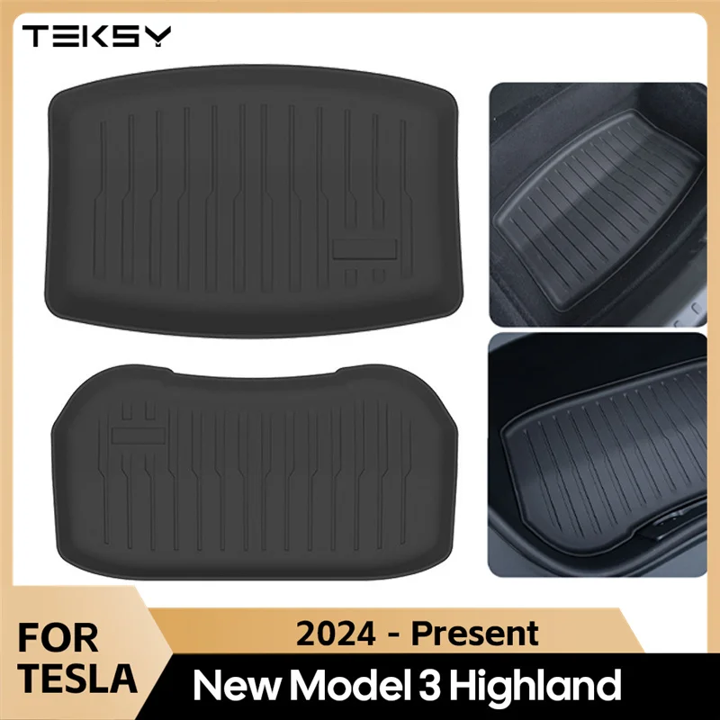 2024 Tesla New Model 3+ Highland TPE 피아노 키 스타일 전면 후면 트렁크 Frunk 보관 방수 보호 패드 용 트렁크 매트