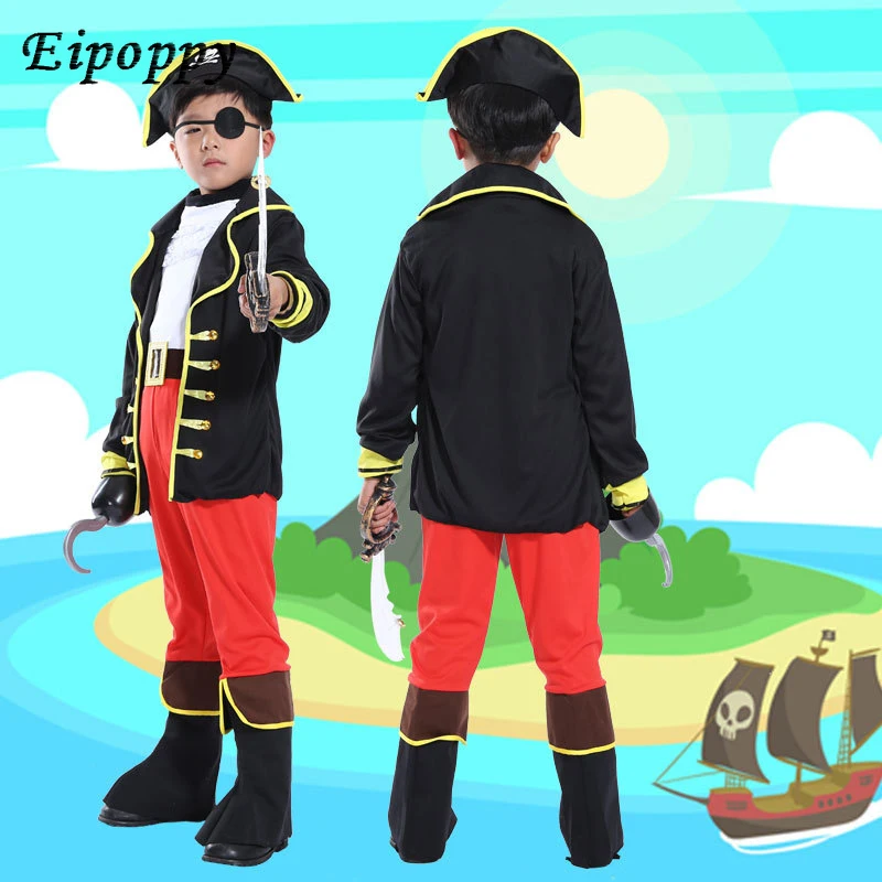 Disfraces de Halloween para niños, disfraz de pirata para niños, conjunto de Cosplay de capitán Jack para Navidad, Año Nuevo, ropa de pirata de Purim